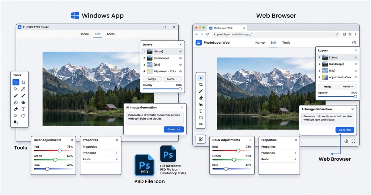 Compositor for Windows and Web photo editor comparison and layer workflow