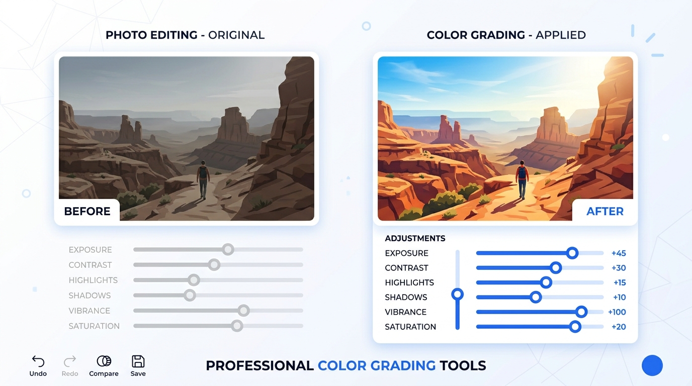 before and after color grading photo editing workflow