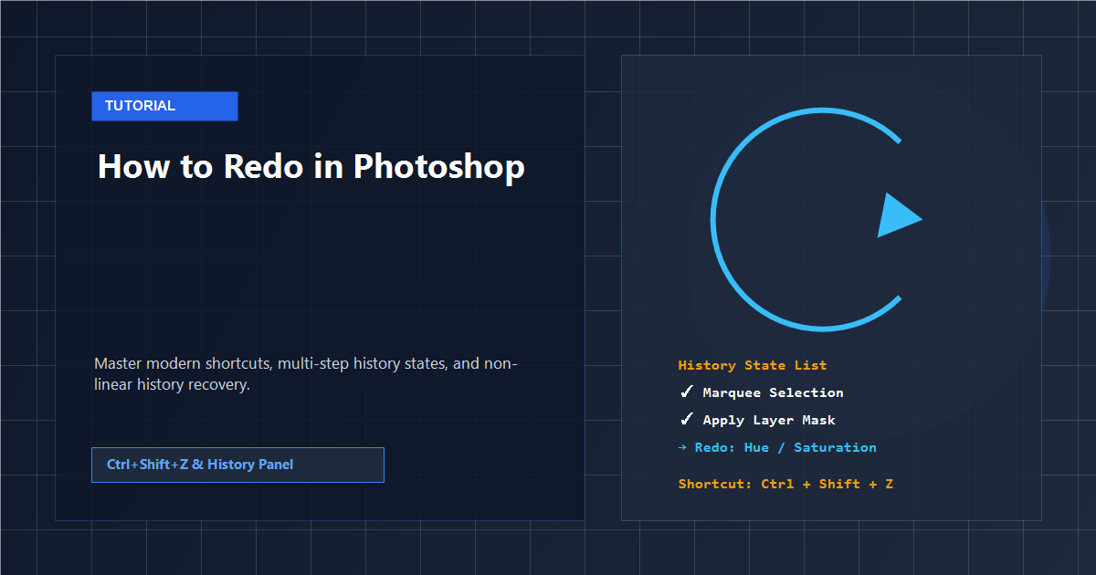 How to redo in Photoshop showing keyboard shortcut and history panel states