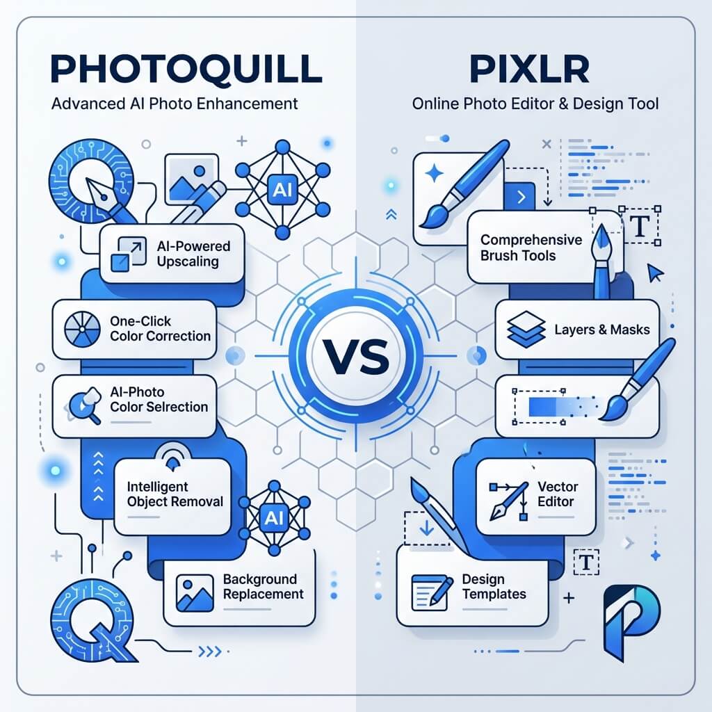 PhotoQuill unlimited editing compared with Pixlr paywall and save limit restrictions