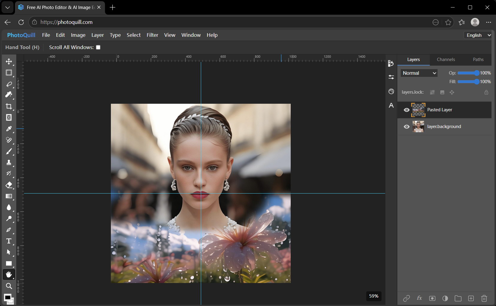 PhotoQuill displaying high performance and PSD handling directly in a web tab